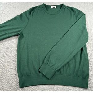 Zegna Sweater Men's Large Green Wool Maglia Tricots Knitted Long Sleeve Preppy
